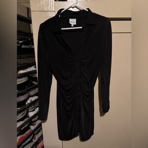 Fashion Nova Black Ruched Long Sleeve Dress